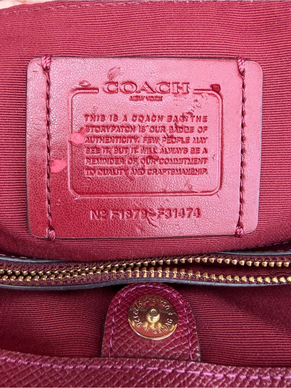 Coach Dark Cherry Red Leather Tote with Gold Hardware - Picture 9 of 16